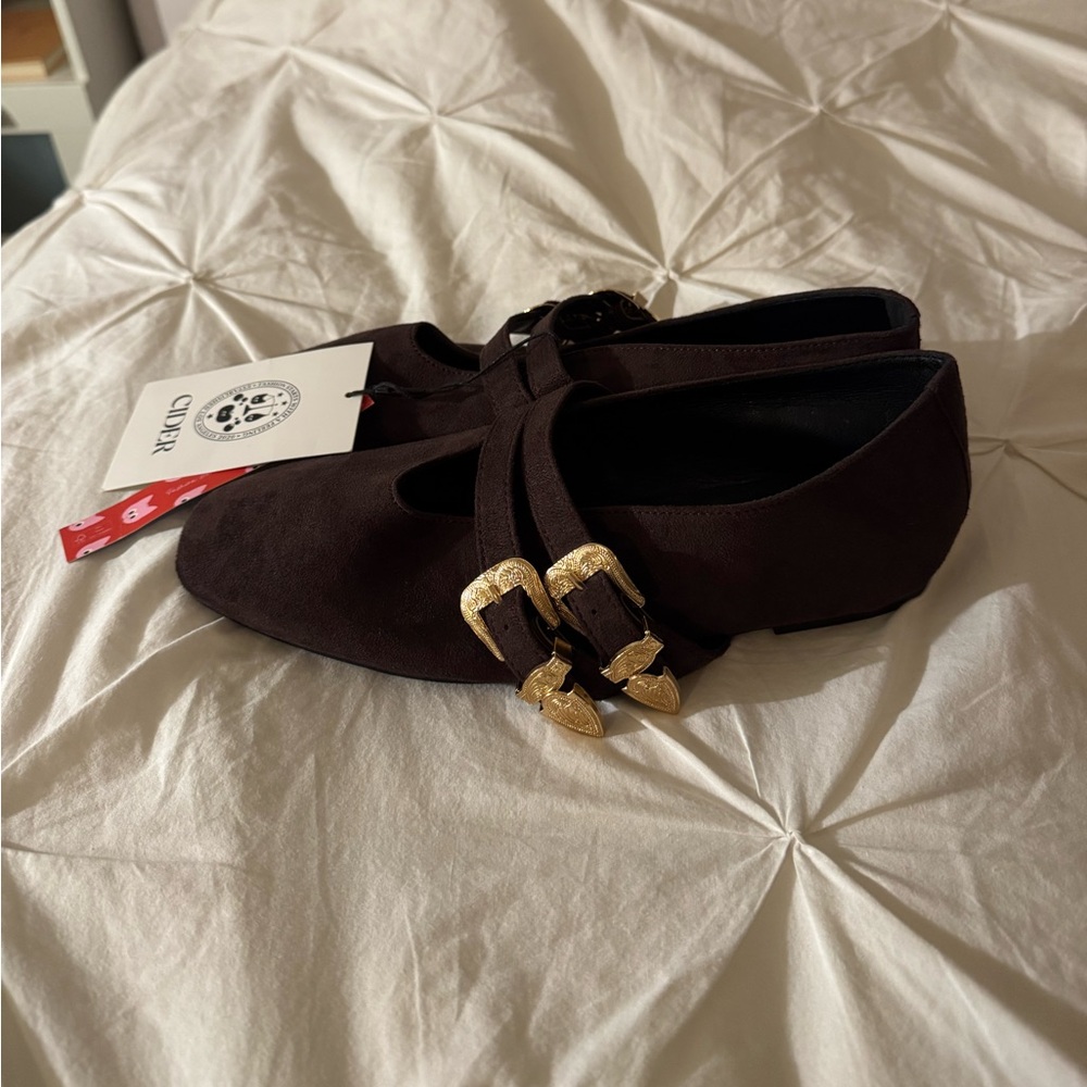 CIDER Brown Shoes with Gold Buckles